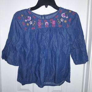 blue loose long sleeve shirt
